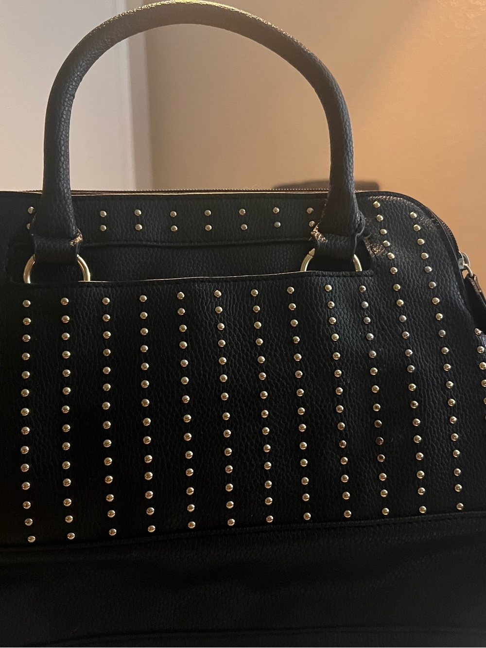 Black Studded Leather Satchel Handbag
